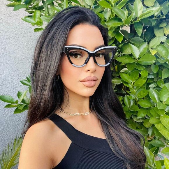 Women Cat Eye Fake Glasses Computer Glasses Anti Glare & UV - Picture 4 of 5